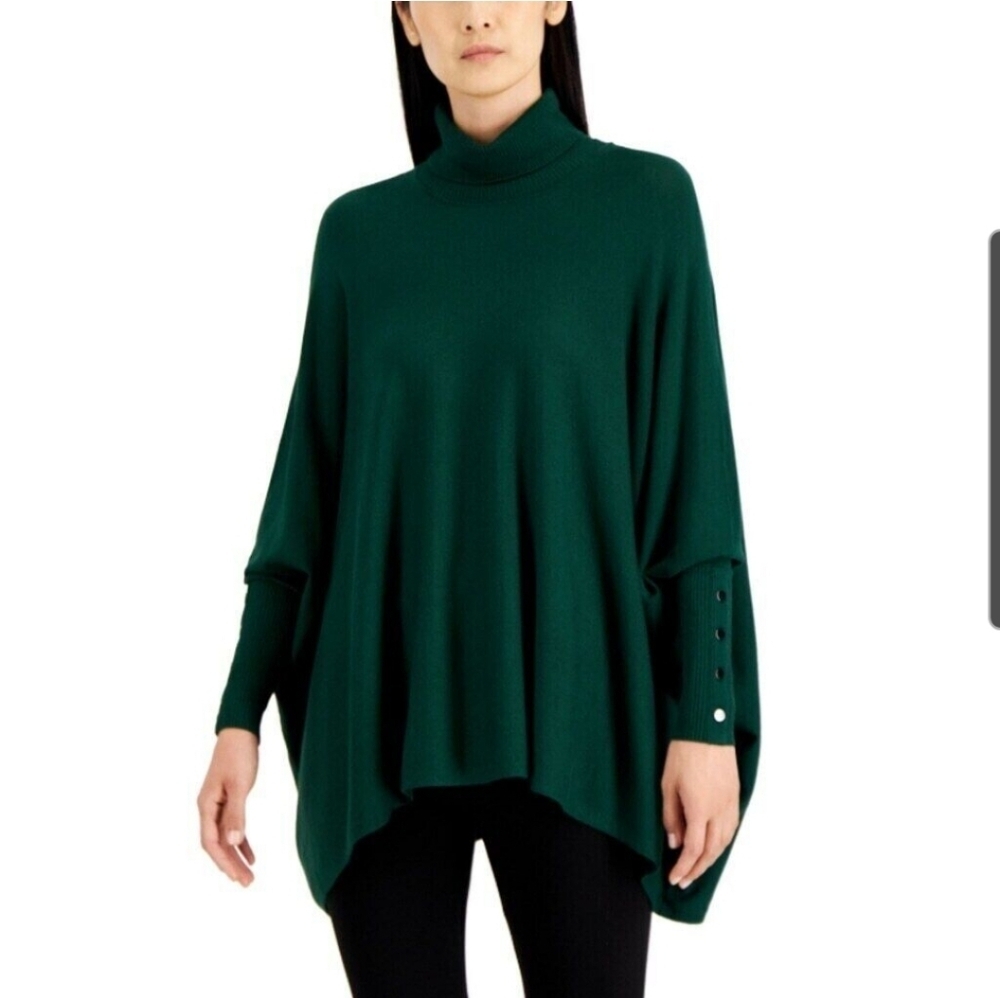 Alfani Forest Green Turtleneck Poncho Sweater Size XS Office Womens Knit